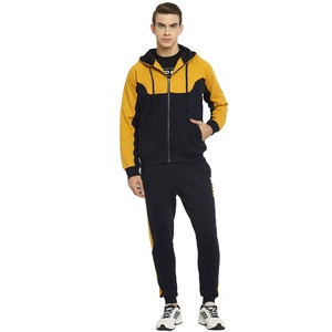 Ensemble de survêtement polaire color block personnalisé en gros avec logo de marque privée, comprenant un sweat à capuche zippé et un pantalon de survêtement pour homme - Product Image 1