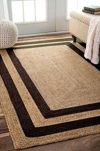 JUTE BLACK COTTON BRAIDED MACHINE MADE RUGS CARPETS Eco-friendly <b>Hemp</b> Pet Friendly Sustainable Plant <b>Fiber</b> Chunky Woven Texture - Product Image 2