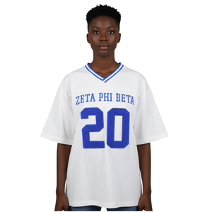 เสื้อยืดโอเวอร์ไซส์ลายฟุตบอล Zeta Phi Beta สีงาช้างสำหรับผู้หญิง พร้อมตัวอักษรกรีก ZPB หมายเลขแบบเชนิลล์ เสื้อทรงลำลองสำหรับชมรมนักศึกษา - Product Image 3