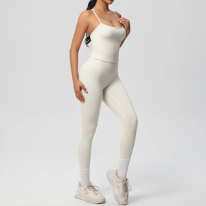 Conjunto Deportivo de Dos Piezas para Mujer, Talla Grande, Diseño a Cuadros, Leggings y Sujetador Deportivo sin Costuras, Transpirable, Elástico, de Secado Rápido - Product Image 2