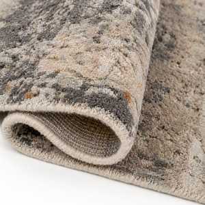 Alfombra de área abstracta de lujo, anudada a mano, de lana y seda de bambú |   Alfombra Moderna Hecha a Mano en Color Gris Marfil para Sala de Estar y Dormitorio - Product Image 1