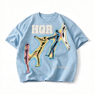 T-shirt en jersey tricoté pour homme à manches courtes, décontracté, en coton respirant, imprimé numérique, 320g, avec bordure contrastante, col en V, coupe classique, devant - Product Image 6