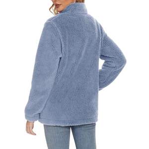Veste en polaire Sherpa bleu ciel pour femme, chaude et moelleuse, pour l'extérieur, bleu clair, décontractée, zippée, sweat-shirt d'hiver - Product Image 2