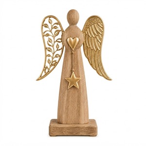Objeto Decorativo Estrella Plateada sobre Base de Madera, Decoración Geométrica Moderna para Mesa, Adorno Navideño - Product Image 1