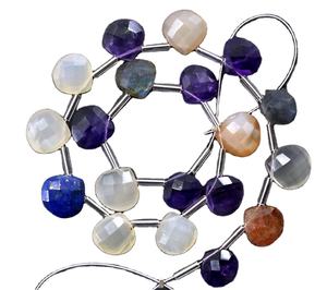 สร้อยคอทำมือ,ลูกปัด Briolette รูปหัวใจทำจากพลอยหลากสีธรรมชาติ19ชิ้น Awazing 1 Strand - Product Image 1