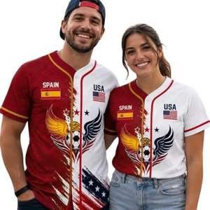 Maillot de football unisexe USA Espagne, col baseball, impression sublimée, polyester respirant, manches courtes, adulte, toutes saisons - Product Image 1