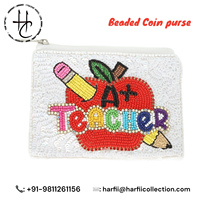 Porte-monnaie perlé en polyester de qualité supérieure, design personnalisable, fermeture éclair, mini, mignon, uni, dos décoratif, devant perlé