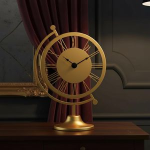 Golden Brass <b>Desk</b> Clock Traditional Design Lightweight Projection Circular Shape <b>Electrical</b> Movement Needle Display - Product Image 4