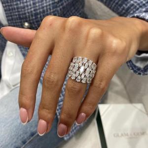 Marquise & Pear Cut <b>Diamond</b> Wide Band <b>Ring</b> Solid Gold Statement <b>Ring</b> Luxury Cocktail <b>Ring</b> Elegant Bridal Jewelry Gift For Her - Product Image 2