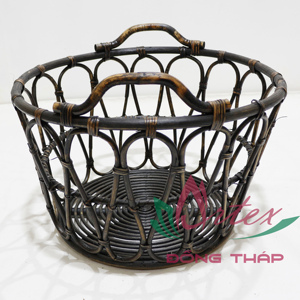 Panier de rangement rond en plastique tressé brun foncé, simple et écologique, avec poignées latérales, pour le linge et l'organisation - Product Image 5