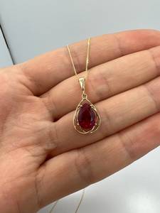 Collier en argent 925 avec pendentif goutte d'eau en rubis naturel, style vintage, pierre de naissance de juillet, certifié par un tiers, vente en gros - Product Image 3