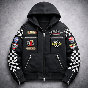 Sweat à capuche unisexe zippé en polaire pour motards, inspiré des sports, brodé, séchage rapide, écologique, mode printemps, logo 3D en relief - Product Image 3