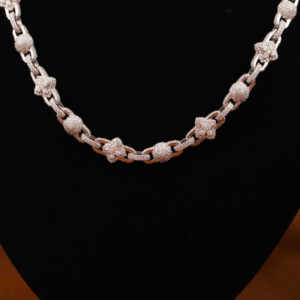 Cadena cubana de eslabones con diamante de moissanita de corte redondo, collar unisex de eslabones de bola estilo hip-hop para fiestas y uso casual - Product Image 2