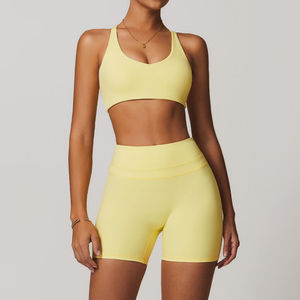 Wholesale Solid Cross <b>Bra</b> Cutout Deep V Neck High Waist Yoga Leggings 2-Piece Set Breathable Quick Dry Eco-Friendly - Product Image 5