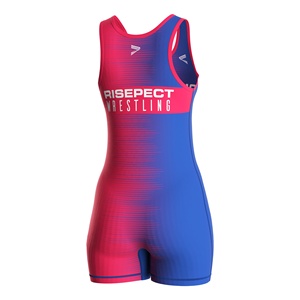 Combinaison de lutte pour homme, une pièce, ajustée, imprimée par sublimation, dégradé bleu-rose, séchage rapide, spandex polyester, arts martiaux pour adultes - Product Image 5