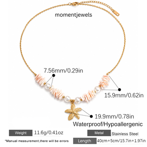 Collar con Colgante de Estrella de Mar Geométrica de Acero Inoxidable y Oro de 18K, Cadena con Dije de Concha Rosa, Joyería para Mujer, Fiesta en la Playa - Product Image 6