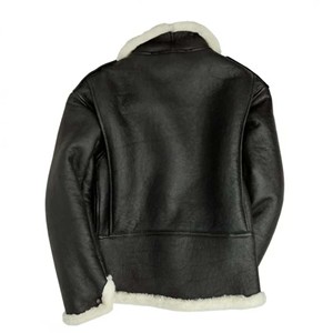 Veste bomber noire pour homme, col en fourrure blanche, manteau en peau de mouton véritable, veste d'aviateur en cuir chaud pour l'hiver - Product Image 2