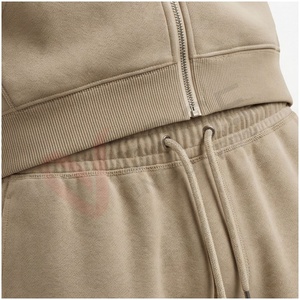 Ensemble de survêtement beige pour homme, manches longues, capuche, fermeture éclair sur le devant, couleur unie, respirant, coupe décontractée, vêtements d'automne - Product Image 5