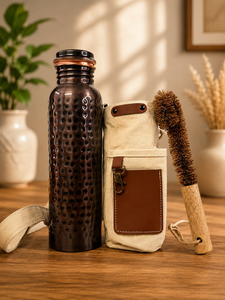 Black Hammered Metal Water <b>Bottle</b> Set Copper Tumbler Carry Bag Cleaning <b>Brush</b> Classic Eco-friendly Antique Creations Portable - Product Image 5
