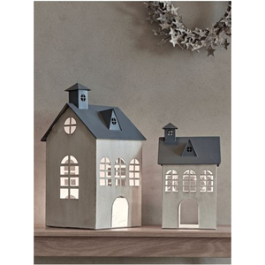 Faroles de Estilo Rústico para Casas de Pueblo, Portavelas de Metal con Acabado Blanco Gris, Hechos a Mano, con Forma de Cabaña, para Decoración del Hogar - Product Image 1