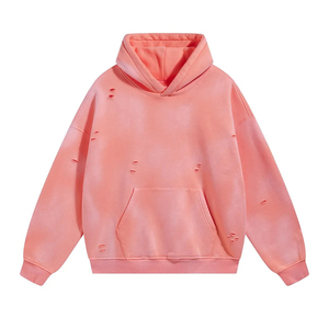 Vintage Stonewashed Acid Wash Distressed Plush Pullover Hoodie Men Cotton Cut Hole <b>Thick</b> <b>Fleece</b> Plus Size Winter Clothing - Product Image 4