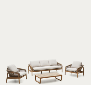 Ensemble de canapés de jardin en teck moderne avec table basse, design tropical, pour villa, complexe hôtelier, patio, terrasse, salon extérieur de luxe - Product Image 1