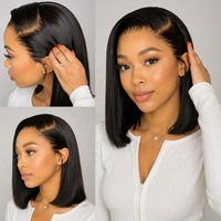Perruque courte synthétique - Aspect naturel, résistante à la chaleur, perruque droite avec dégradé transparent pour femmes, style facile, usage quotidien