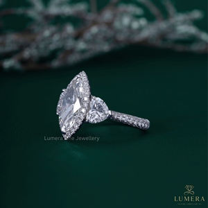 8.90CT Marquise Cut Lab Grown Diamond Halo Engagement Ring 14K 18K White Gold Heart Shape Side Stone Multi <b>Row</b> Pave Wedding Band - Product Image 3