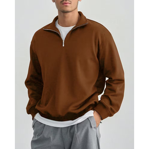 Custom Men's Women's Oversized Half Zip Sweatshirt <b>Mock</b> <b>Neck</b> Plain Cotton Fleece Streetwear <b>Top</b> - Product Image 2