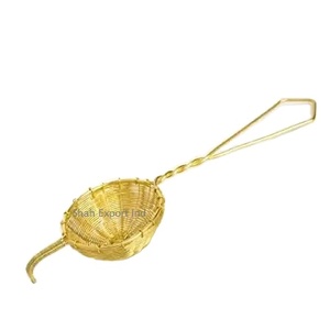 Kitchenware Metal Tea Strainer With Long Handle Loose Tea <b>Filter</b> Handwoven Gold Color Brass Fine Mesh Tea Strainer - Product Image 1