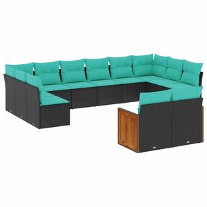 Conjunto de Sofás de Jardín de Ratán PE Negro con Patas Ajustables Grandes - Product Image 2