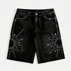 Nouveaux shorts en jean noirs délavés pour hommes, respirants, 100 % coton, style vintage décontracté, coupe droite, pour le streetwear - Product Image 3