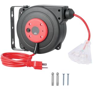 Avvolgicavo Retrattile Rinforzato da 9 Metri 16AWG/3C SJTOW con Presa Tripla Illuminata e Connettore Maschio 10AU - Product Image 1