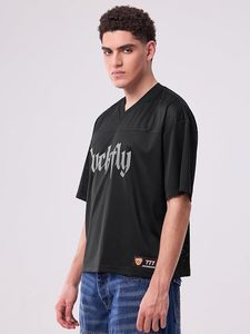 Men's Mesh Baggy Y2K Jersey <b>T</b>-<b>Shirt</b>, Couple Oversized V-Neck Sport Tee Front & Back Logo Print Casual Athletic Top - Product Image 2