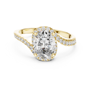Anillo de Compromiso de Moissanita con Corte Ovalado, Anillo de Boda de Oro Amarillo con Halo y Tallo Dividido para Mujer, Joyería Fina - Product Image 1