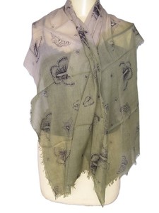 Women's cotton scarf With Hand Drawn Butterfly Pattern Ombre Gray To Black Lightweight Scarf For Daily Wear - Product Image 2
