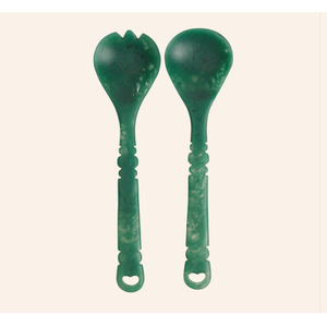 Juego de utensilios para servir ensalada de resina estilo americano, juego de cucharas para ensalada de resina verde bosque, vajilla de resina hecha a mano, cuchara para servir de resina. - Product Image 1
