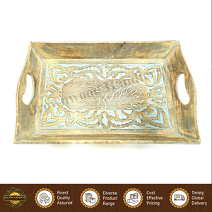 Burnt White Wash Color Top Quality Hot Selling Hand Carved Rectangular 100% Natural Mango Wood Food Serving Tray for Bulk Buyers - Product Image 4