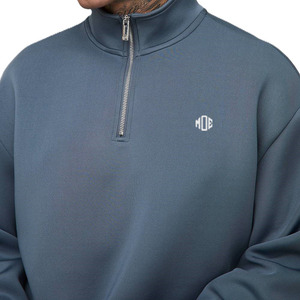 Men's Pullover Quarter Zip Hoodies Sets Solid Color Custom Logo Top Quality Cotton Fleece <b>Sweatshirt</b> Jogger Set - Product Image 2