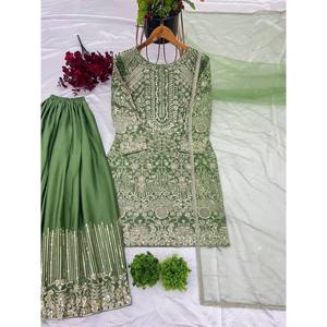 Top-Plazzo y Dupatta Set con bordado pesado Tamaño XL para look de fiesta - Product Image 2