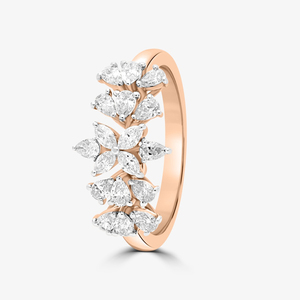Anillo de Oro Rosa con Diamantes Marquise y Racimo Floral para Mujer, Estilo Romántico de Compromiso con Engaste de Garras - Product Image 1
