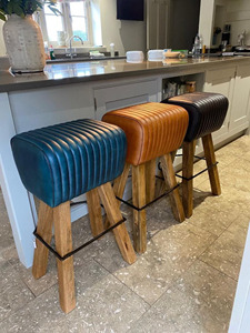 Vintage Leather <b>Bar</b> <b>Stool</b> with Mango <b>Wood</b> Structure Industrial Counter Height Chair for Cafe Kitchen Pub Decor - Product Image 2