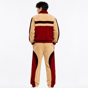 Customization Fashion Zip up Tracksuit Stacked Line Design Joggers Set Men <b>Velour</b> <b>Sweatshirt</b> and Sweatpants Suit for Man - Product Image 4