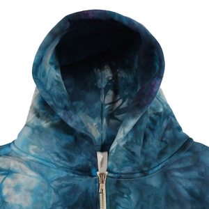 Sweat-shirt à capuche surdimensionné Ocean Storm, tie-dye personnalisé, tons bleus, teint à la main, 100% coton, streetwear, fermeture éclair intégrale, sweat-shirt en molleton pour homme - Product Image 2