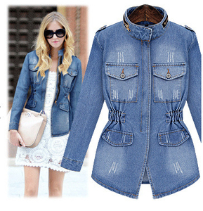 Women's <b>Denim</b> <b>Jacket</b> Light Wash Stonewashed Casual Zipper Front Regular Fit Autumn Style Solid Color Cotton Fabric - Product Image 1
