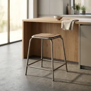 Taburete de Madera Industrial Moderno con Estructura Metálica, Mueble Duradero para el Hogar, para Sala de Estar o Apartamento - Product Image 2