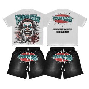 Custom Acid Washed Polyester/Cotton Quick Dry High Street Style Summer Solid Pattern Sun Faded Shorts with Drawstring and <b>Shirt</b> - Product Image 5