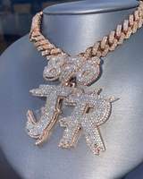 Pendentif personnalisé avec initiales JR, collier hip-hop serti de diamants, charme monogramme en diamant CZ, bijoux de luxe pour rappeurs