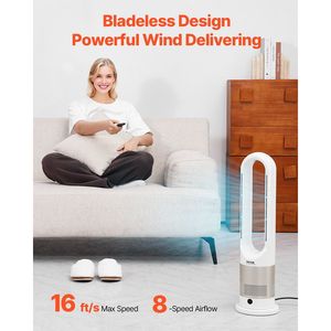 Ventilatore a Torre Senza Pale, Velocità 16 Ft/s, Ventilatore Intelligente con Oscillazione a 80 Gradi, 8 Velocità e Funzionamento Silenzioso per Aria Fredda e Calda - Product Image 3