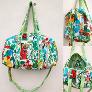 Sac de voyage matelassé en coton avec nœud et volant, fermeture éclair écologique et durable, style décontracté/sport/voyage, fabriqué au Rajasthan - Product Image 4